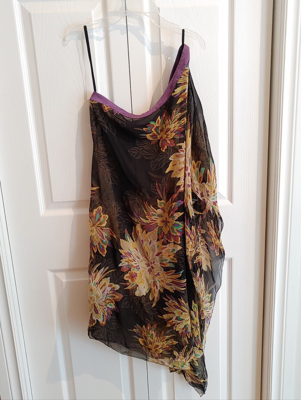 Elie Tahari Silk Floral Asymmetrical One Shoulder Sheer Midi Dress. Size M